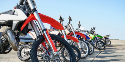 motorcycles lined up at an event